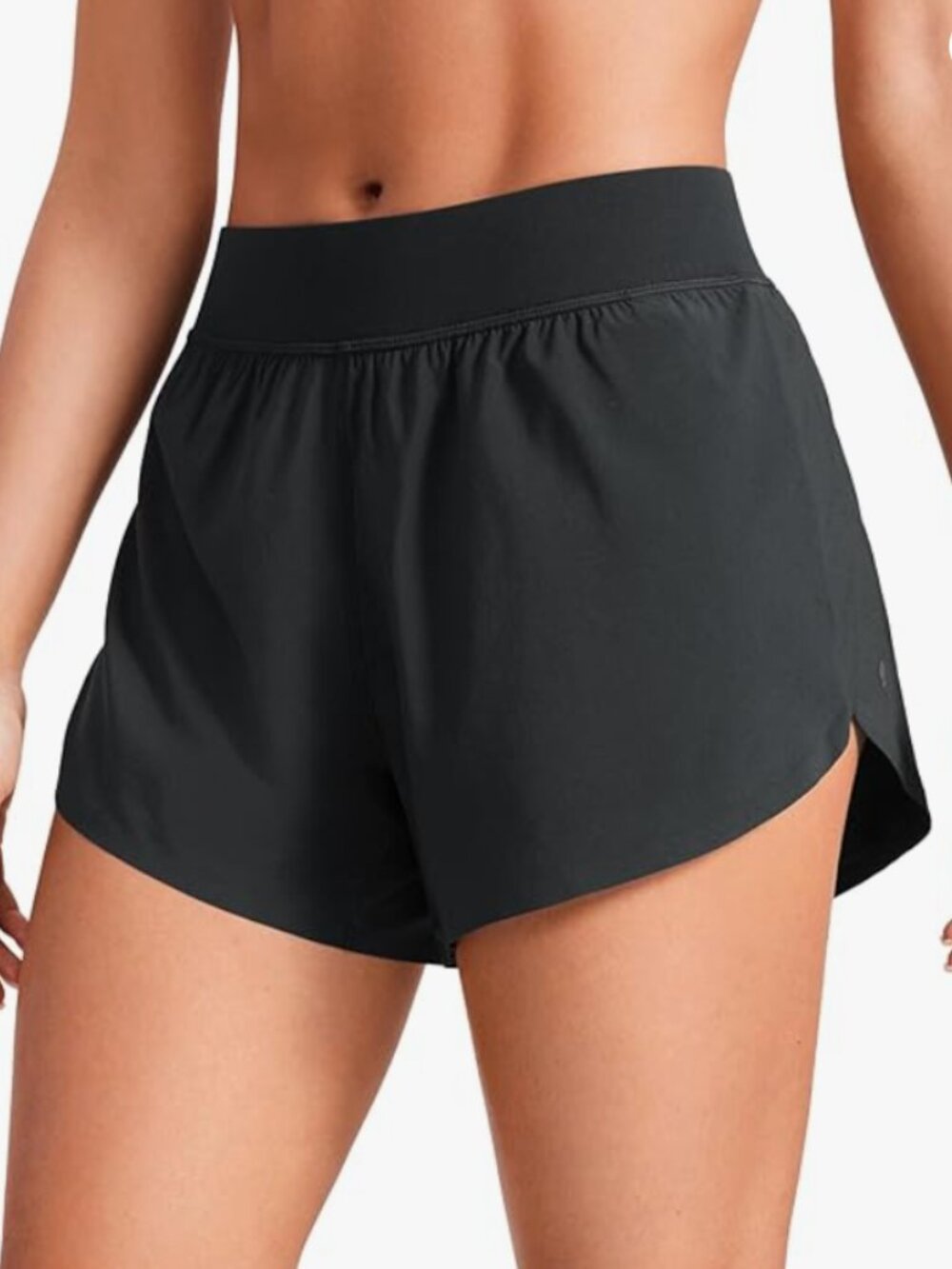 CRZ YOGA Mid Waisted Split Running Shorts for Women 4" With Comfy Mesh Liner